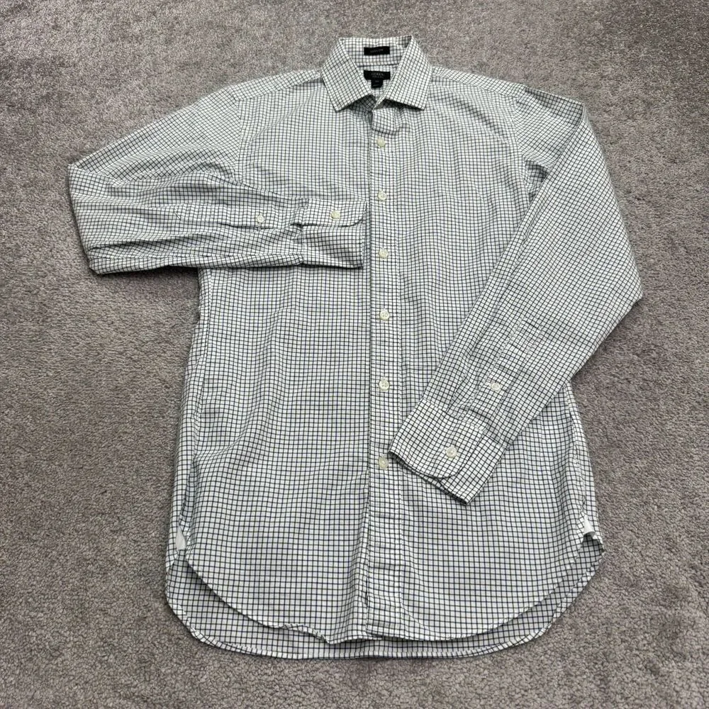 J.Crew Ludlow 120's 2 Ply Dress Shirt Mens XS Green Blue White Plaid Cotton Work